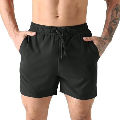 Jupmov Men's Workout Shorts, 5 Inch Quick Dry Lightweight Athletic Shorts with Zipper Pocket Gym Running (Black, X-Large)