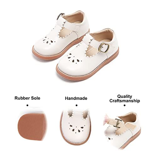 Toddler Little Girl Beige Mary Jane Dress Shoes - Ballet Flats for Flower Girl Party School Shoes（Beige,6 Toddler — view 4