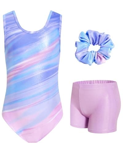 JiAmy Gymnastics Leotard for Girls, Sleeveless Gymnastics Outfit with Shorts Set, Sparkly Dance Outfits Athletic Bodysuit Outfit for Kids 3-4 Years
