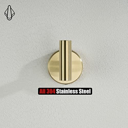 JQK Gold Bathroom Towel Hook, Coat Robe Clothes Hook for Bathroom Kitchen Garage Wall Mounted (Pack of 2), SUS 304 Stainless Steel Brushed Gold, TH100-BG-P2 — view 4