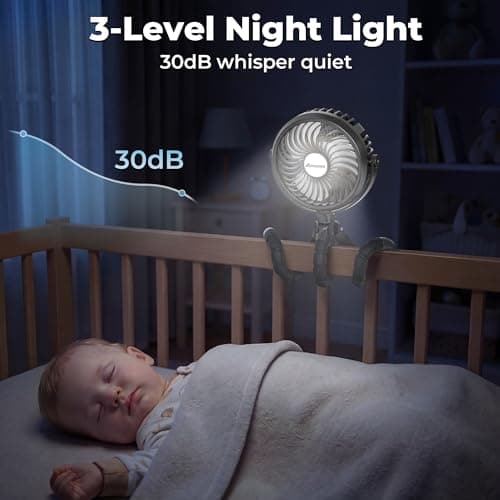 AMACOOL Battery Operated Stroller Fan, Baby Travel Essentials for Beach Disney, Newborn Boy & Girl Showers Gifts Registry Search, Rechargeable Clip On Fan for Car Seat Wagon Crib Bike Treadmill — view 5