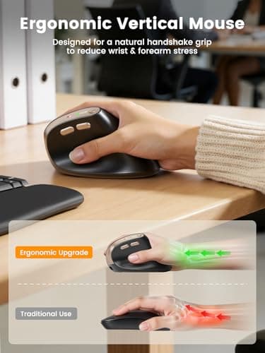 SABLUTE MAM3 Ergonomic Mouse, Bluetooth Mouse for Small/Medium Hands,Dual-Device Connectivity for Computer/Laptop, Rechargeable Wireless Vertical Mouse with 4 Adjustable DPI for Windows,Mac OS,Black — view 3