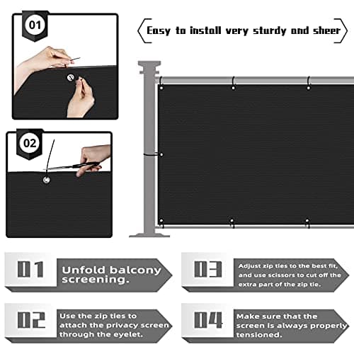 GardenLux 3'x20'Balcony Privacy Screen Cover Fence Cover UV Protection Weatherproof Windscreen Heavy Duty for Patio, Backyard,Black — view 3