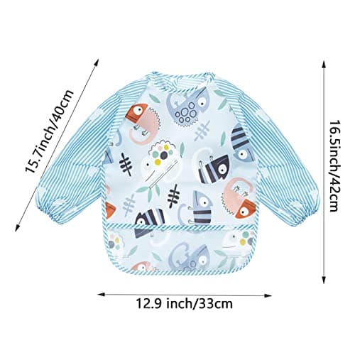 PandaEar (3 Pack) Long Sleeve Bibs| Baby Feeding Bib Smock Bibs| Baby Bibs with sleeves for Baby Infant Toddler 6-36 Months