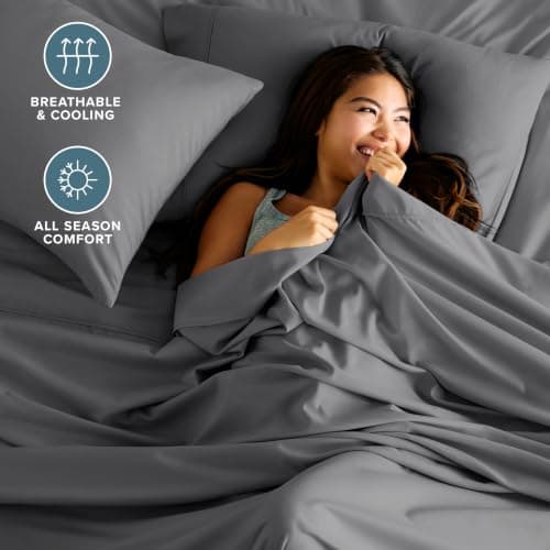 Bare Home Queen Sheet Set - 1800 Ultra-Soft Microfiber Queen Bed Sheets - Double Brushed - Queen Sheets Set - Deep Pocket - Bedding Sheets & Pillowcases (Queen, Grey)