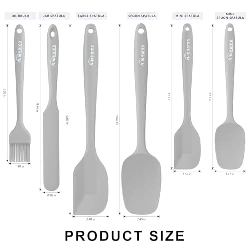 NileHome Silicone Spatula Set, 6 Pieces Food Grade Kitchen Utensils with Silicone Brush Heat Resistant Up to 600°F Dishwasher Safe BPA-Free Rubber Spatula for Scraping, Baking, Cooking, Mixing-Grey