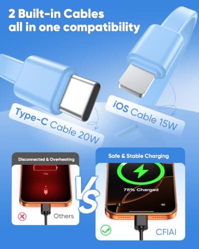 Portable Charger Power Bank - Slim 15000mAh 50% Larger Capacity Battery Pack, USB C 22.5W Fast Charging Powerbank with Built-in Cable, Travel Essential Phone Charger for iPhone Android, Glacier blue