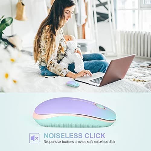 Unipows Wireless Mouse - 2.4G Slim Portable Computer Mouse with Nano Receiver, Less Noise Mobile Optical Mice for Notebook, PC, Laptop, Desktop (Gradient Mint Green) — view 3