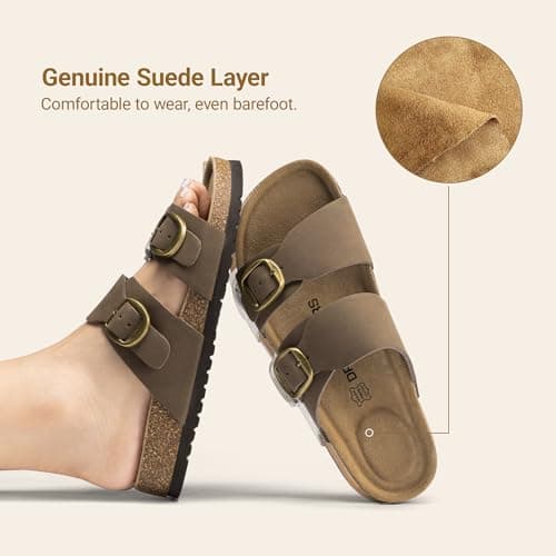 DREAM PAIRS Women's Genuine Cork Footbed Slide Sandals Comfortable Arch Support Cushioned Flat Sandals Summer Shoes,Size 8,Brown,SDSS26004W — view 4