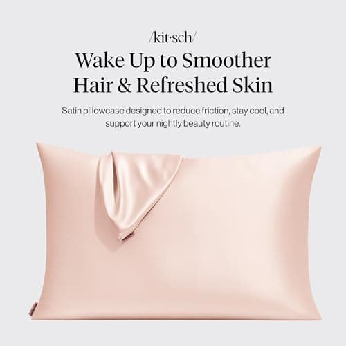 Kitsch Satin Pillowcase with Zipper for Hair & Skin, Softer Than Silk Pillow Cases Queen, Smooth Pillow Covers, Machine Washable, Wrinkle-Free, Cooling Satin Pillow Cases Standard Size 19"x26", Blush
