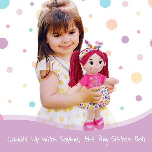 June Garden 14" Best Big Sister Sophie - Soft Cuddly Plush Doll Gift for Girls - Huggable Rag Doll - Pink M — view 3