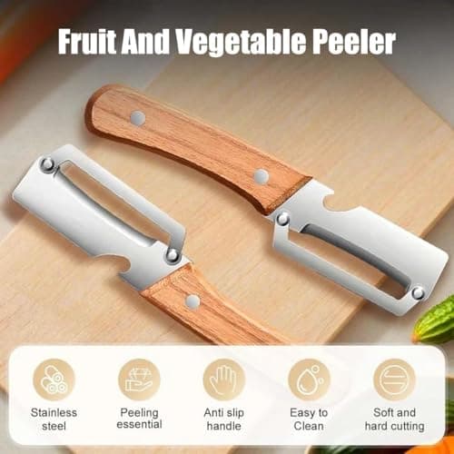 Zero Snag Wooden Peeler, Multifunctional Vegetable Peeler, Premium Stainless Steel Grade Fruit and Vegetable Peeler for Kitchen, Fruit, Apple, Potato, Pumpkin, Papaya, Zucchini (1Pcs) — view 4