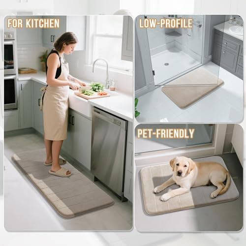 Yimobra Memory Foam Bath Mat Large Size 44 x 24 Inches, Comfortable, Soft, Super Water Absorption, Machine Wash, Non-Slip, Thick, Easier to Dry for Bathroom Floor Rug, Beige — view 5