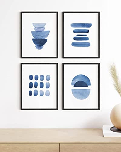 HAUS AND HUES Blue Wall Art Prints - Set of 4 Navy Blue Wall Decor, Geometric Wall Art, Modern Home Decor for Living Room, Dorm, Bedroom, and Kitchen Decor (Black Frame, 16x20) — view 4