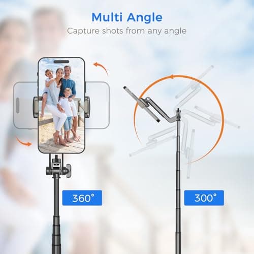 Selfie Stick Travel Tripod for Cell Phone with Remote Control and Phone Holder, Extendable Selfie Stick for iPhone, iPhone Tripod for Video Recording, 50 Inch, Black — view 3