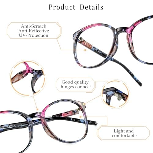 LifeArt Blue Light Blocking Glasses, Anti Eyestrain, Computer Reading Glasses, Gaming Glasses, TV Glasses for Women Men, Anti Glare (Floral, +1.25 Magnification)