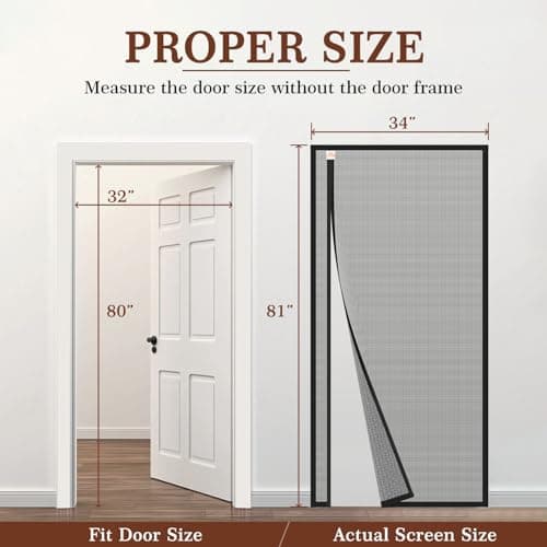 Yotache Magnetic Screen Door, Reversible Left Right Side Opening Fits Door Size 32 x 80, Heavy Duty Polyester Mesh with Self-Closing for Sliding & Patio, Pet & Kid Friendly