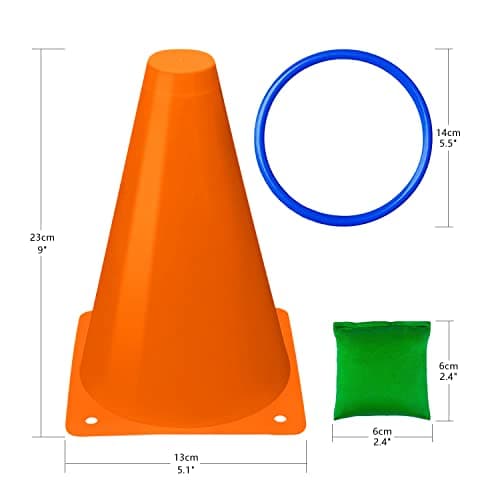Eocolz 3 in 1 Carnival Games Set, Soft Plastic Cones Bean Bags Ring Toss Games for Kids Birthday Party Outdoor Games Supplies 32 Piece Combo Set — view 5