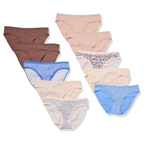 Amazon Essentials Women's Cotton Spandex Bikini Brief Underwear (Available in Plus Size), Pack of 10, Multicolor/Ditsy Floral/Dots/Floral, X-Small