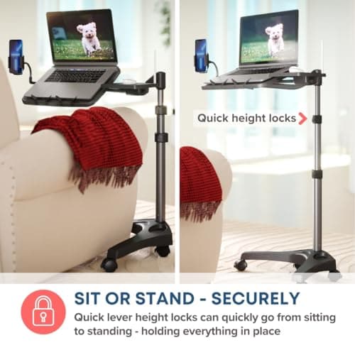 LEVO G2 V16 Rolling Laptop Workstation Stand Cart with Mouse Tray and Phone Holder for Bed Couch Recliner or Chair, Adjustable Mobile Desk for Remote Office Reading and Study — view 3