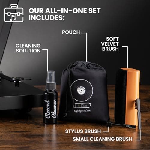 Big Fudge Vinyl Record Cleaning Kit - 4-in-1 Vinyl Record Cleaner Kit for Records Includes Ultra-Soft Velvet Brush Cleaning Liquid Stylus Brush and Storage Pouch - Pro Records Care