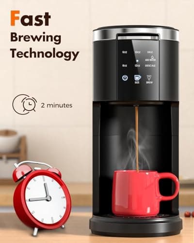 Kismile 14oz Single Serve Coffee Maker, 2 in 1 Pod Drip Coffee Maker Machine for K-Cup & Ground, Brew Sizes, 40oz Removable Water Reservoir, LCD Screen, Self-cleaning Function(Black)