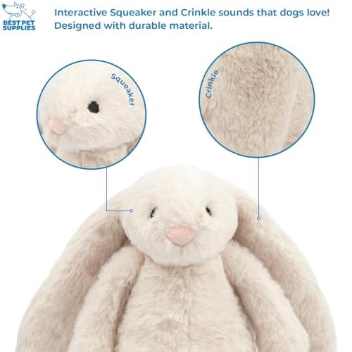 Best Pet Supplies Interactive Squeaky Dog Chew Toy, Ideal Dog Toys for Chewers, Small, Medium & Large Dogs, and Fetch Lovers - Bunny (Beige), Large — view 2