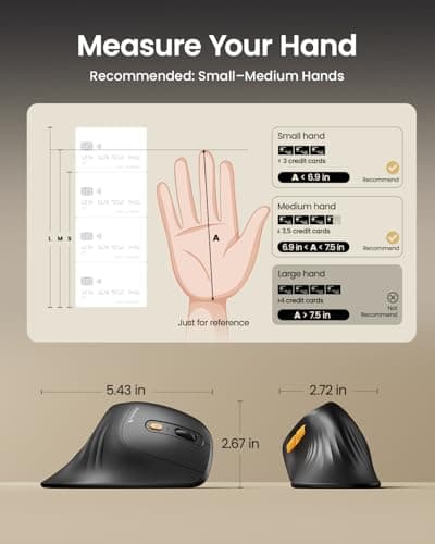 ProtoArc Ergonomic Mouse, EM11 NL Bluetooth Rechargeable Wireless Vertical Mouse, 3 Multi-Device Connectivity for Computer/PC/Laptop, 2.4GHz USB-A Optical Mice for Windows, Mac OS, Black — view 5
