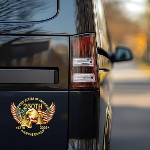 2PCS 250th Anniversary USA Car Window Decal Sticker,1776-2026 American Independence Commemorative Sticker，USA Patriotic 4th of July Vinyl Bumper Stickers for Car, Pickup Truck, SUV (Eagle Wings) — view 3