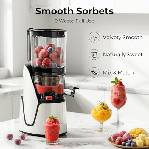 EanOruus Juicer Machines, 3-in-1 Cold Press Juicer with 6.5" Extra Large Chute, 100oz Large Capacity, AC Motor, Makes Juice, Nut Milk & Sorbet, Bright White — view 8