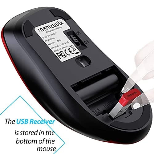 memzuoix 2.4G Wireless Mouse, 1400 DPI Mobile Optical Cordless Mouse with USB Receiver, Portable Computer Mice for Laptop, PC, Desktop, MacBook, 5 Buttons, Red — view 4