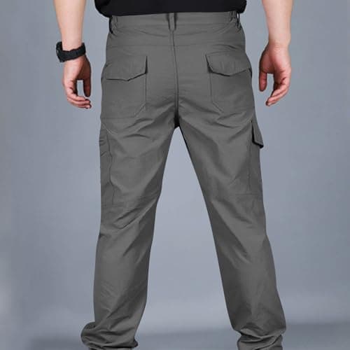 Tactical Cargo Pants for Men Water Resistant Hiking Pants with Multi-Pockets Elastic Waist Quick Dry Outdoor Trousers Dark Gray