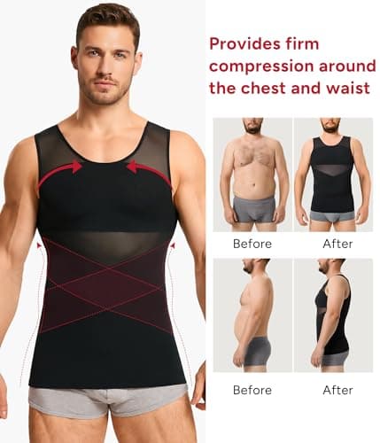 Nebility Mens Compression Shirt - Slimming Undershirts Body Shaper Vest Mesh Shapewear Tummy Control Tank Tops Black — view 3