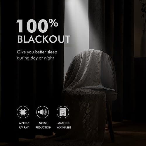 MIULEE Linen Texture Curtains for Bedroom Solid 100% Blackout Thermal Insulated Dusty Blue Curtains Grommet Room Darkening Drapes Luxury Decor for Living Room 52x84 Inch (2 Panels) — view 2
