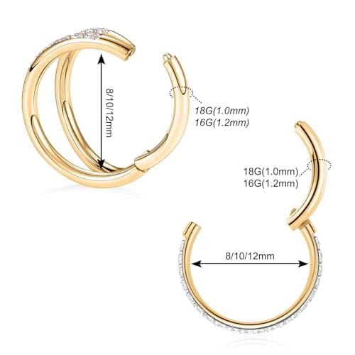 GAGABODY Double Hoop Conch Piercing Jewelry Septum Ring Gold Septum Jewelry Seamless 20 Gauge Nose Ring Hoop 20g Cartilage Earring with CZ Lip Rings 7mm Nose Hoop Surgical Steel Helix Earrings — view 2