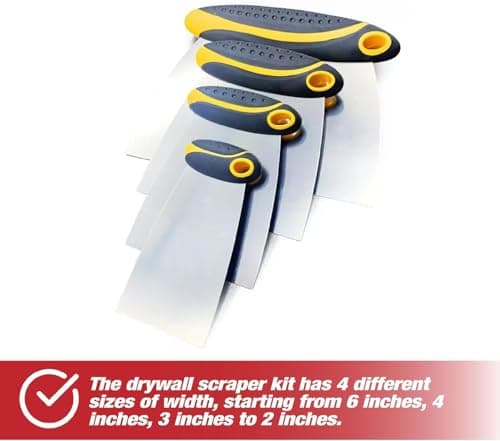 4-Piece Set of Stainless Steel Body Filler and Putty Spreaders/Scraper Set with Handles - Sizes: 2", 3", 4" and 6" | Repairing Drywall, Removing Wallpaper, Applying Putty, Plaster, Cement, Adhesive — view 2