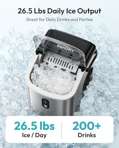 EUHOMY Ice Maker Countertop, Portable Ice Machine with Carry Handle, 26.5lbs Per Day, 9 Cubes in 6 Mins, Auto-Cleaning, with Basket and Scoop, for Home, Kitchen, Camping, RV (Silver) — view 2