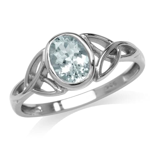Silvershake Genuine Blue Aquamarine White Gold Plated 925 Sterling Silver Triquetra Celtic Knot Ring Size 7.5