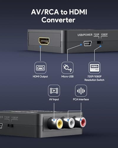 ABLEWE RCA to HDMI,AV to HDMI Converter, 1080P Mini RCA Composite CVBS Video Audio Converter Adapter Supporting PAL/NTSC for TV/PC/ PS3/ STB/Xbox VHS/VCR/Blue-Ray DVD Players