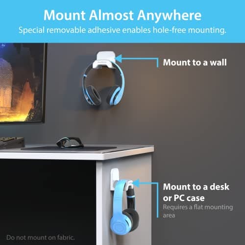 TotalMount Gaming Headset Hanger – Includes Removable Adhesive Strips for Easy, Damage-Free Wall, Desk, or PC Mounting (White Headphone Hook with Premium Silicone Cradle – One Pack) — view 3