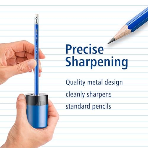 STAEDTLER pencil sharpener, premium quality sharpener with screw-on lid, prevents accidental openings, compact size for pencil case and work-station, 511 63BK (Pack of 1) , Assorted colors. — view 2