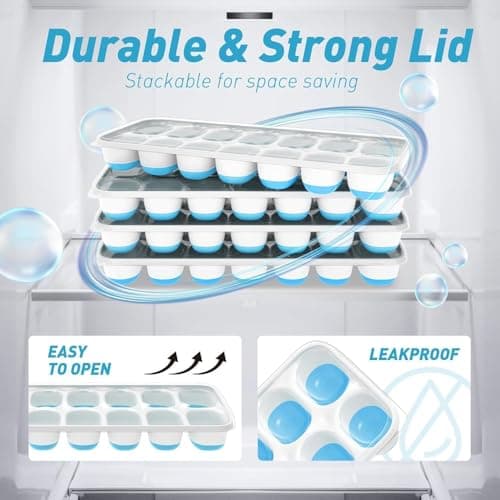 ChefAide Ice Cube Tray with Lid and Bin, 3 Packs 42 Cubes Silicone Plastic Ice Cube Trays for Freezer, Stackable Ice Tray with Container, Ice Scoop for Drinks, Coffee and Cocktails — view 6
