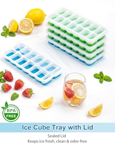 4 Pack Ice Cube Tray, Silicone Ice 14-Cube Trays with Lid, Easy-Release — view 3