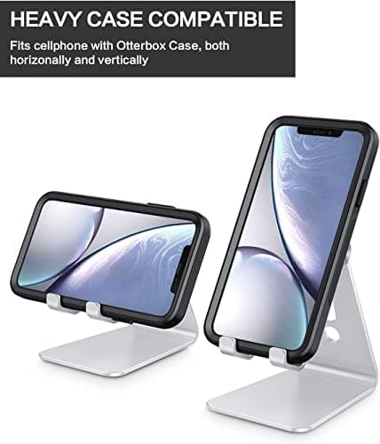 Adjustable Cell Phone Stand, OMOTON C2 Aluminum Desktop Phone Holder Dock Compatible with iPhone 17/16/15/14 Pro Max/Pro/Air and Other Smart Phones, Silver — view 6