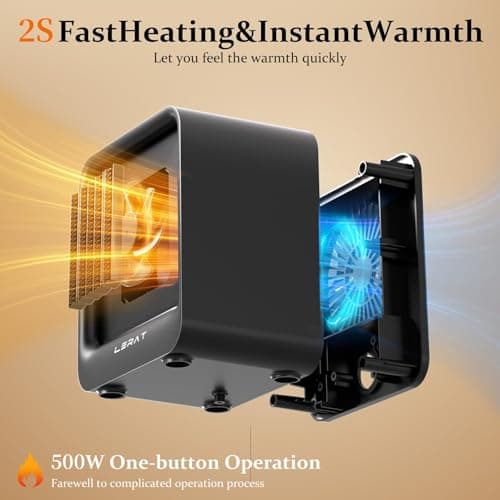 Lerat Space Heater, Portable Mini Heater for Indoor Use, 500W Fast Heating Small Desk Heater with Overheating & Tip-Over Protection, Lightweight Electric Heaters for Office, Home, Camping (Black) — view 2