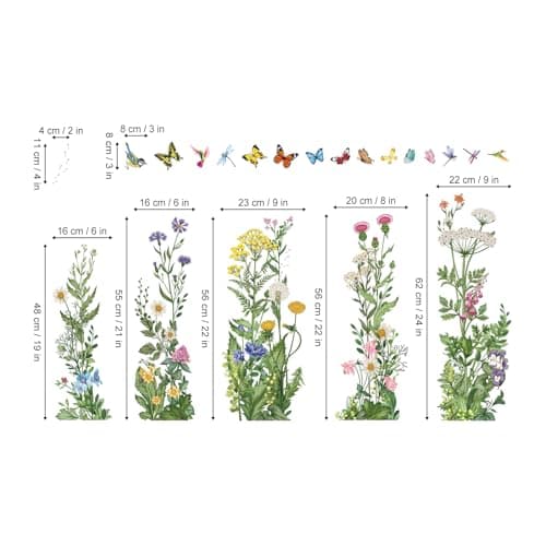 wondever Spring Summer Wild Flowers Window Clings Vintage Wildfloral Butterflies Glass Sticker Decal Anti Collision Double-Side Static Window Stickers for Home Glass Window — view 3