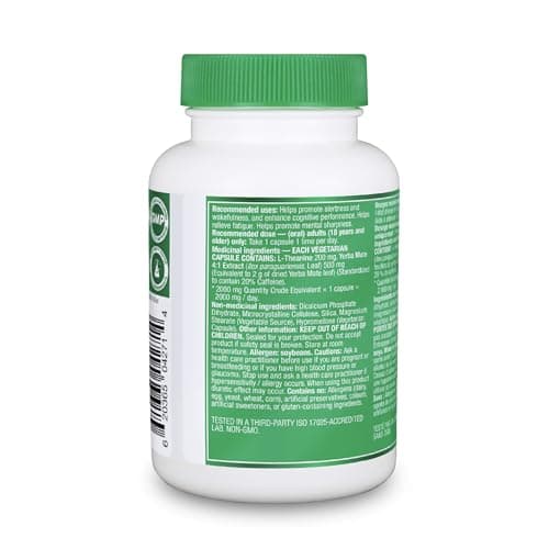 Organika Canadian-Made L-Theanine + Caffeine | Natural Yerba Mate Caffeine & L-Theanine Blend | Focus, Alertness & Calm Energy | 60 vegetarian capsules — view 5