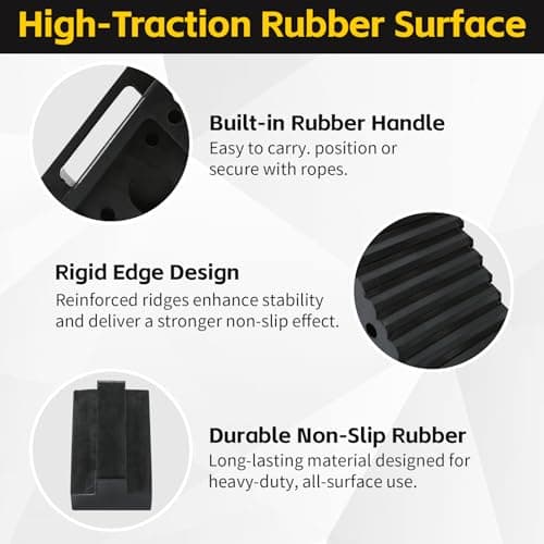 MaxxHaul Solid Rubber Wheel Chock 2-Pack | 8" x 4" x 6" Heavy-Duty Tire Stop | Non-Slip Traction Pads | Built-in Handle | All-Weather Vehicle Safety Block | Black | (70472) — view 2