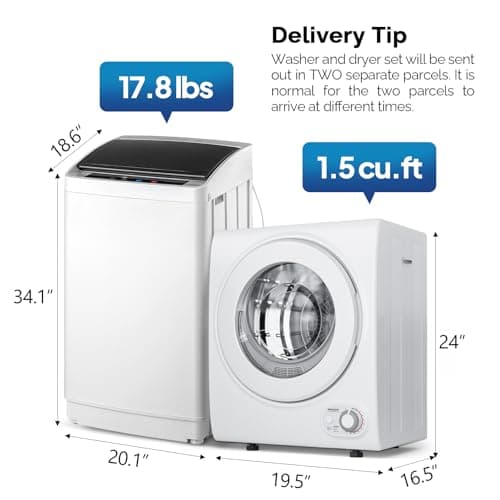 ROVSUN 17.8LBS Full Automatic Washing Machine and 1.5CuFt Portable Clothes Dryer Set, Compact Laundry Washer and Dryer Combo Set with Stainless Steel Inner Tub, for Apartment, Dorms, Home — view 2