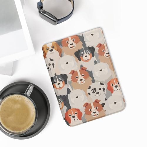 kwmobile Case Compatible with Kobo Clara 2E / Tolino Shine 4 Case - eReader Cover - Dogs White/Light Brown/Grey